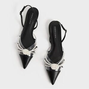 Charles & Keith Faux Pearl Beaded Slingback Flats